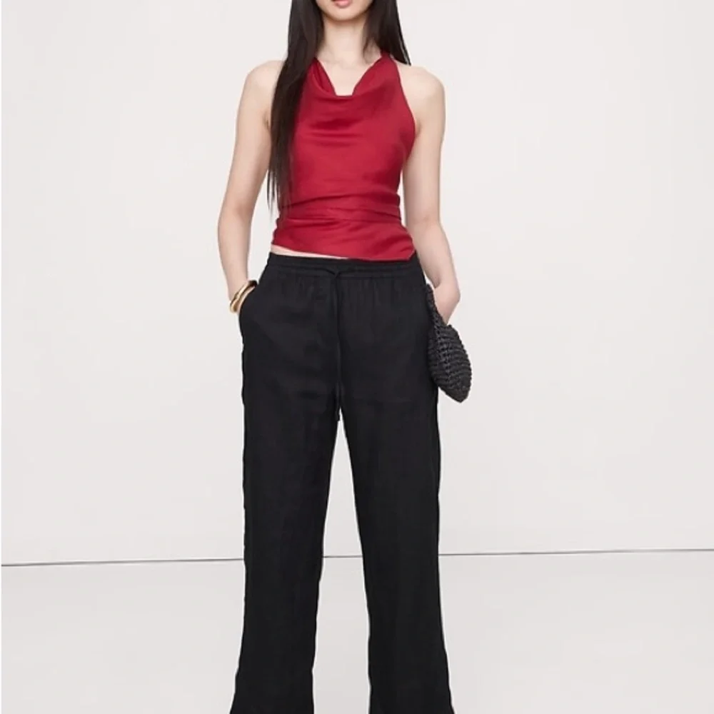 Banana Republic Linen Pull-on Black Wide Leg Ankle Pants. Size Small.